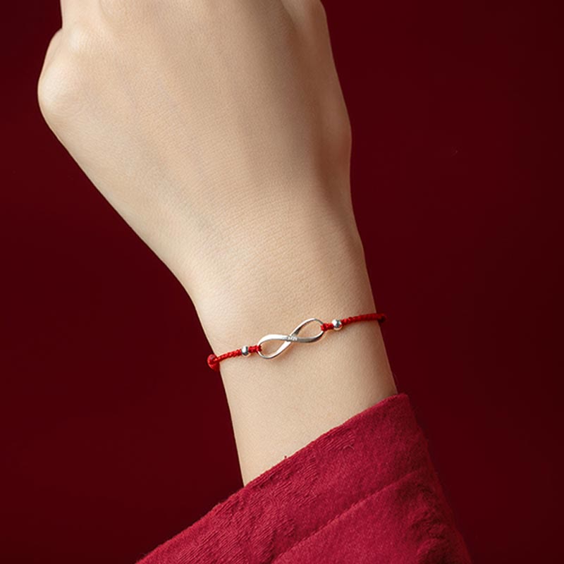 925 Sterling Silver Endless Knot Protection Luck Red String Bracelet Anklet