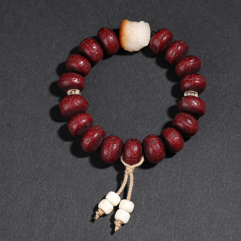 Tibet Bodhi Seed Dzi Bead Dancing Lion Luck Bracelet Wrist Mala