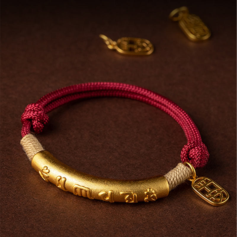 999 Sterling Silver Tibet Handmade Om Mani Padme Hum Fu Character TopRank Character Luck Braided Bracelet
