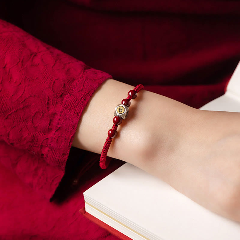 925 Sterling Silver Chinese Zodiac Cinnabar Calm Bracelet