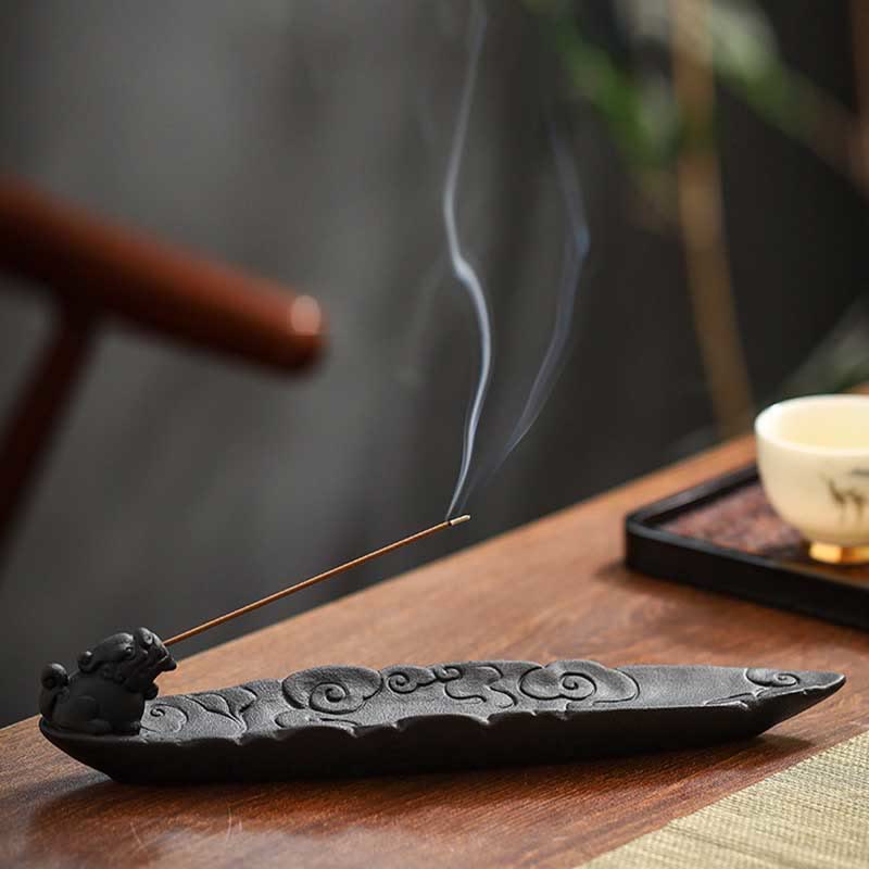 Auspicious Clouds Pixiu Ceramic Stick Incense Burner Decoration