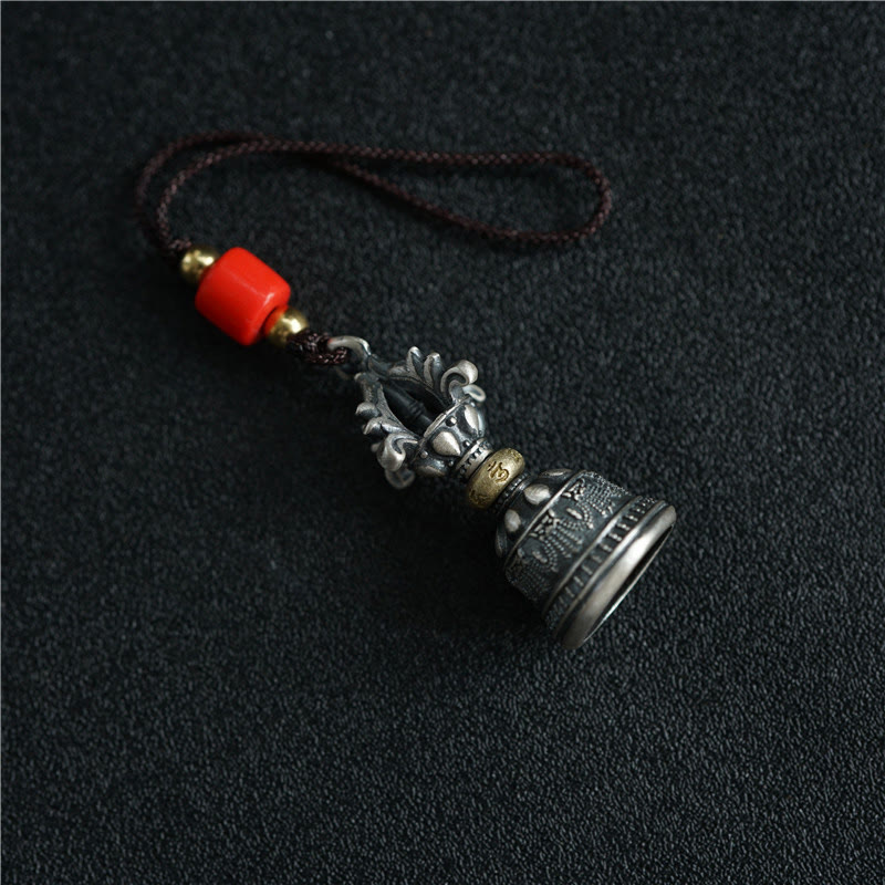 Tibet 925 Sterling Silver Om Mani Padme Hum Dorje Bell Vajra Engraved Enlightenment Pendant Hanging Decoration