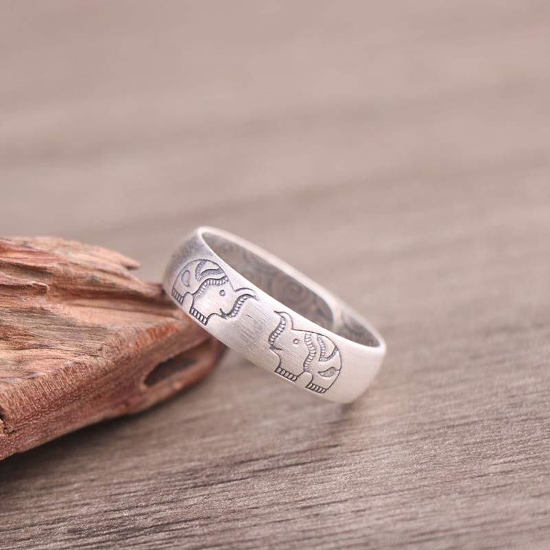 999 Sterling Silver Lotus Elephant Six True Words Blessing Ring
