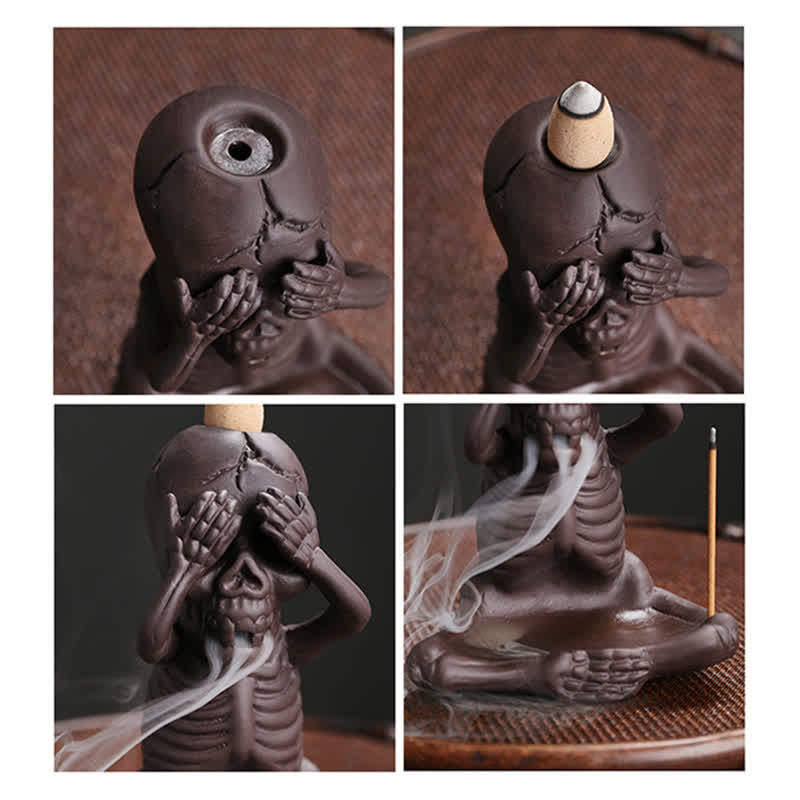 Little Skull Ghost Purple Clay Backflow Smoke Fountain Peace Incense Burner Decoration