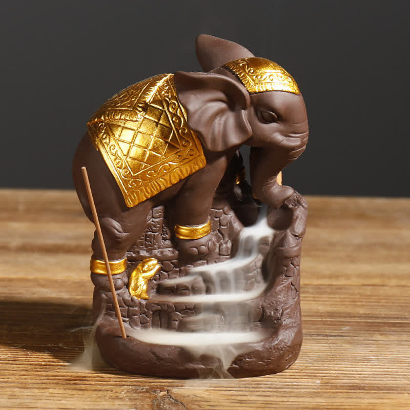 Tibetan Elephant Purple Clay Backflow Smoke Fountain Peace Incense Burner Decoration