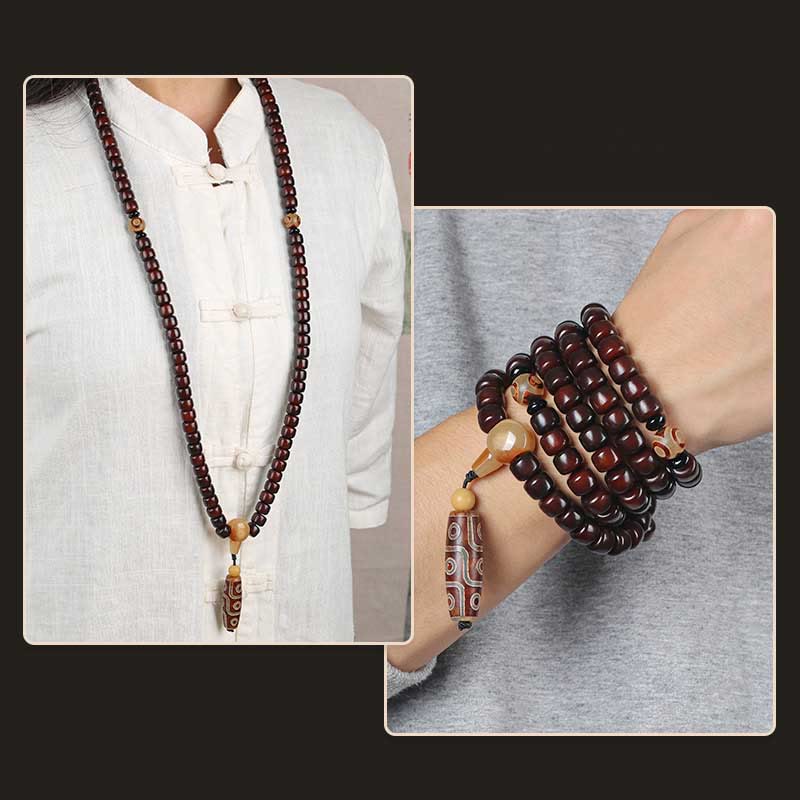 108 Mala Beads Three-eyed Dzi Bead Nine-eye Dzi Bead Jade Luck Bracelet