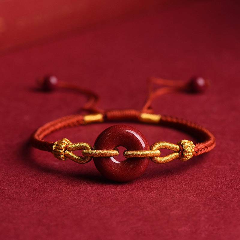 Handmade Cinnabar Peace Buckle Blessing Braided Rope Bracelet