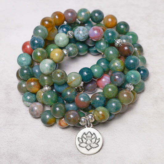 108 Mala Beads Indian Agate Lotus OM Tree of life Positive Calm Bracelet