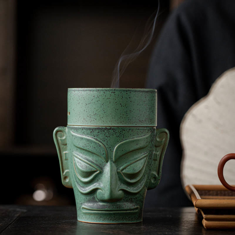 Bronze Age Relics Sanxingdui Mask Three Star Mound Ceramic Incense Burner
