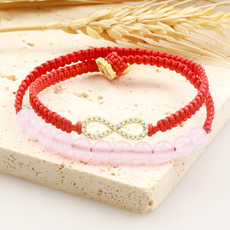 Tibetan Handmade Lotus Pink Crystal Soothing Red String Bracelet (Extra 30% Off | USE CODE: FS30)