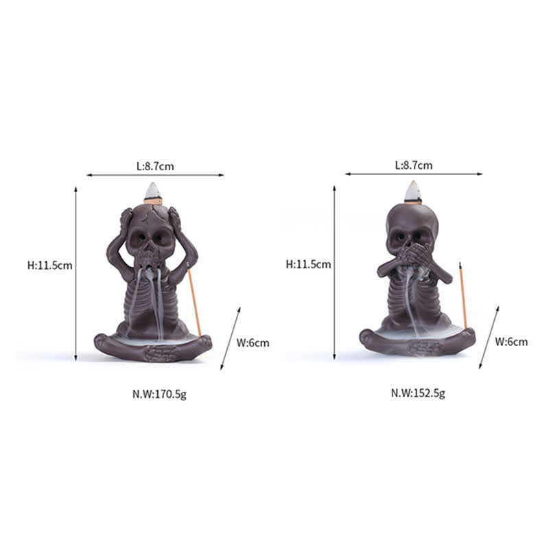 Little Skull Ghost Purple Clay Backflow Smoke Fountain Peace Incense Burner Decoration