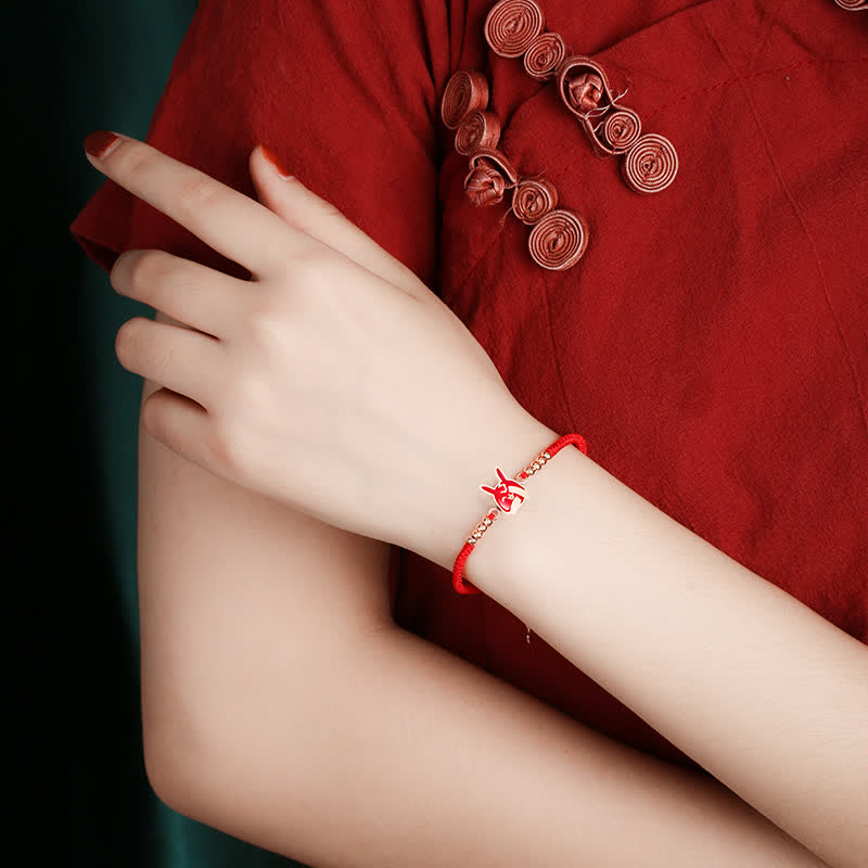 925 Sterling Silver Chinese Zodiac Luck Faith Discolor Red String Bracelet
