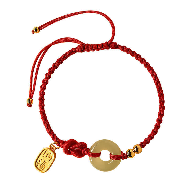 Hetian Jade Peace Buckle Fu Character String Luck Bracelet