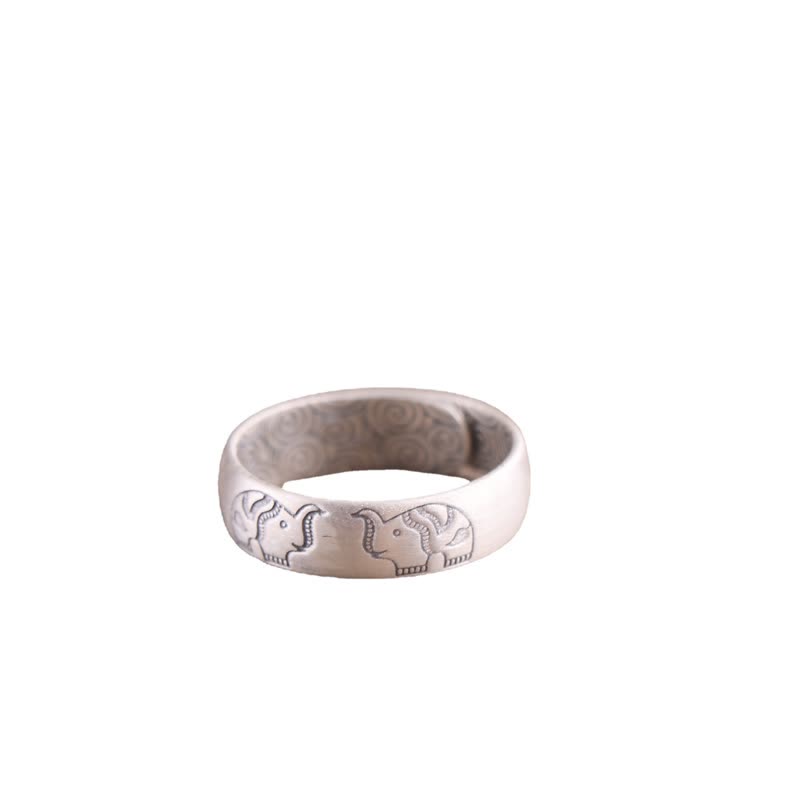 999 Sterling Silver Lotus Elephant Six True Words Blessing Ring