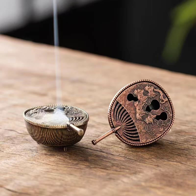 Small Mini Gourd Fan Pipa Copper Alloy Incense Burner Decoration With Incense