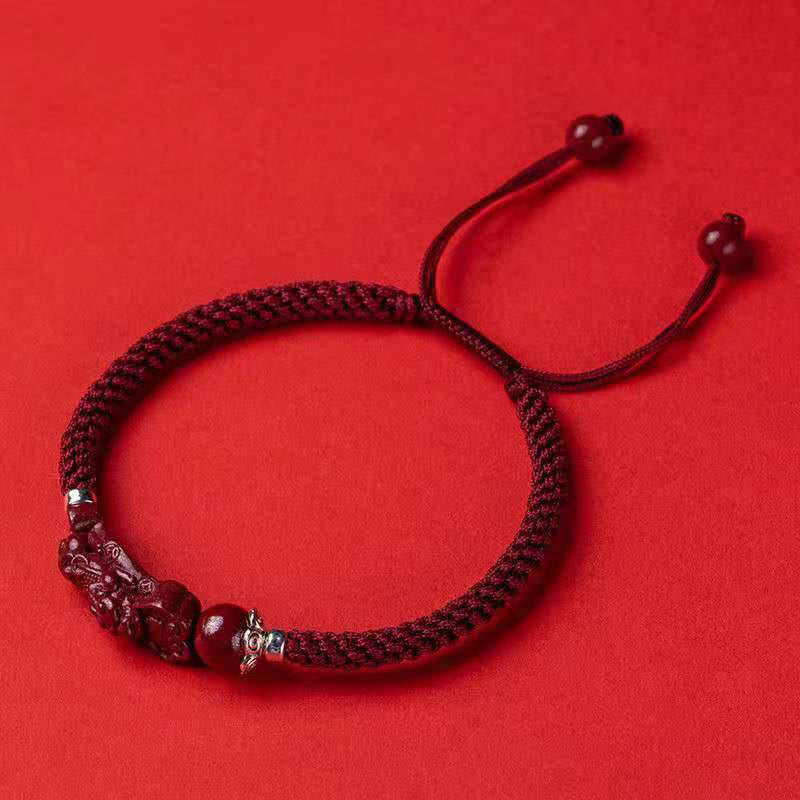 Handcrafted PiXiu Cinnabar Wealth Luck Braided Bracelet