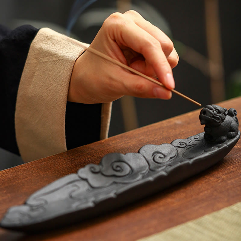 Auspicious Clouds Pixiu Ceramic Stick Incense Burner Decoration