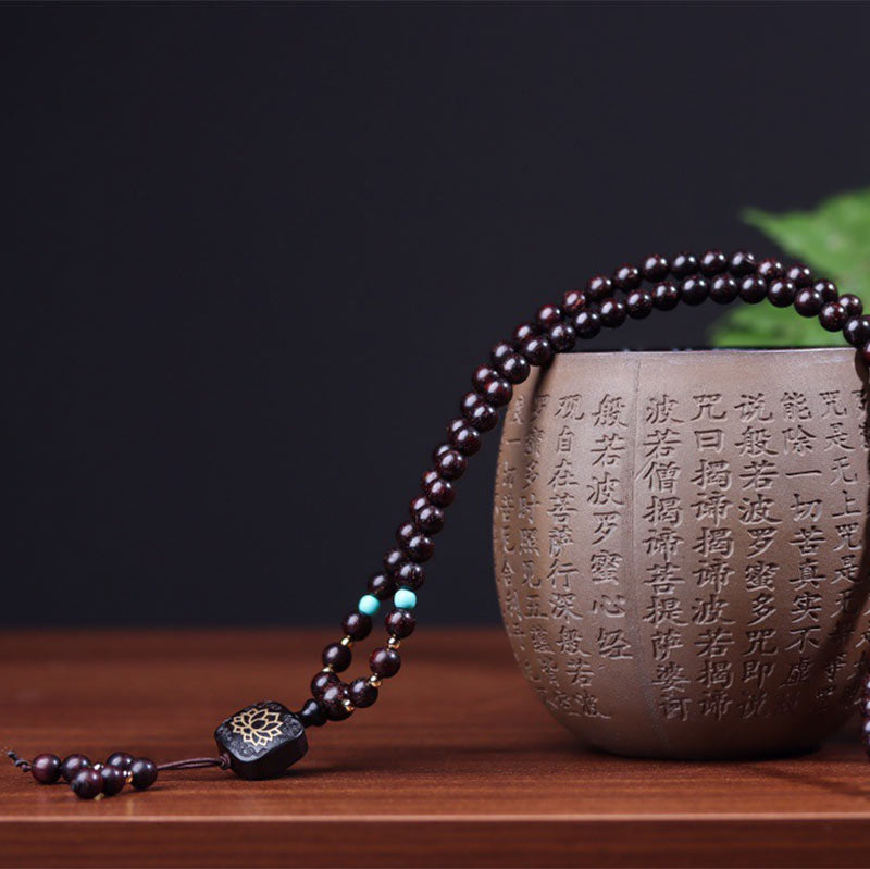 108 Mala Beads Tibetan Small Leaf Red Sandalwood Lotus Balance Bracelet