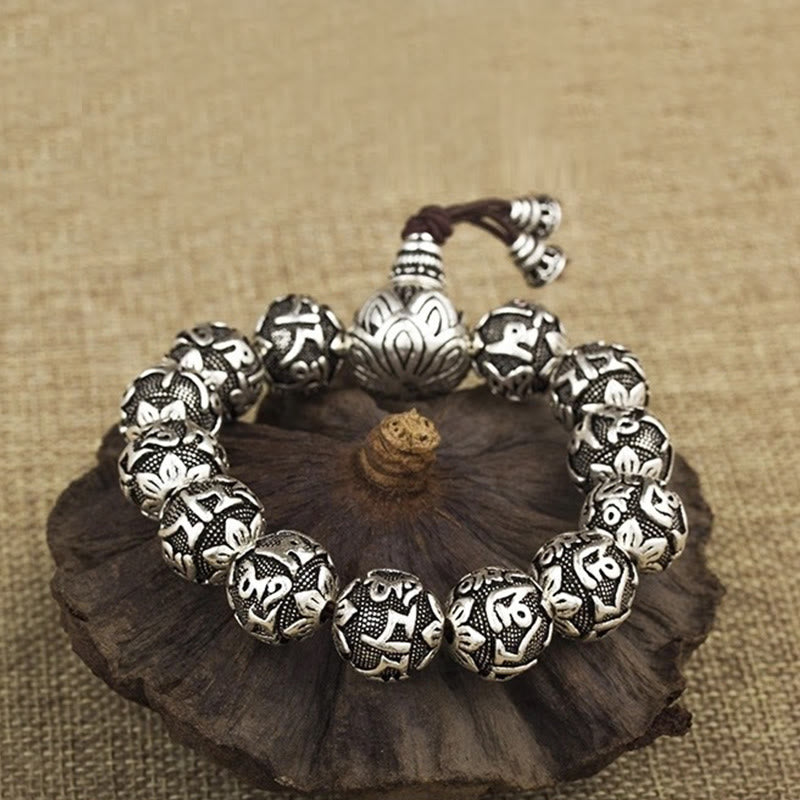 Tibetan Om Mani Padme Hum Carved Alloy Beads Amulet Bracelet