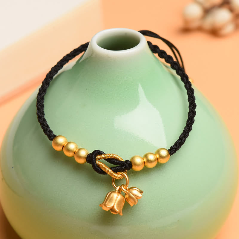 Handcrafted Lily Of The Valley Flower Charm Design Luck Protection Braided Bracelet