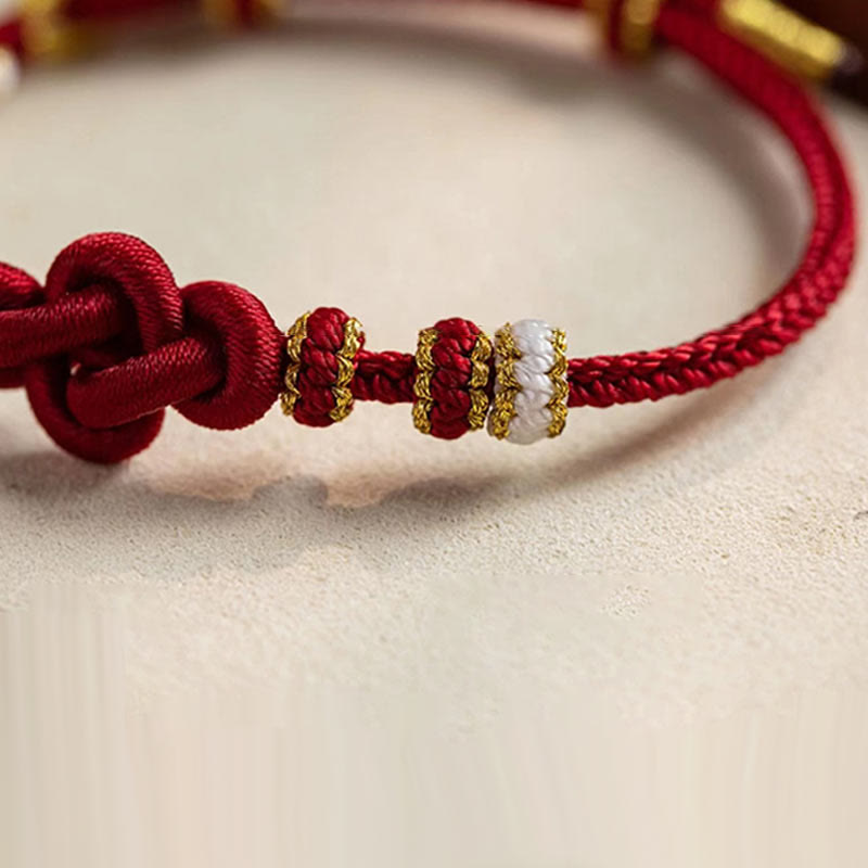 Handmade True Love Knot Peach Blossom Charm Luck Rope Bracelet