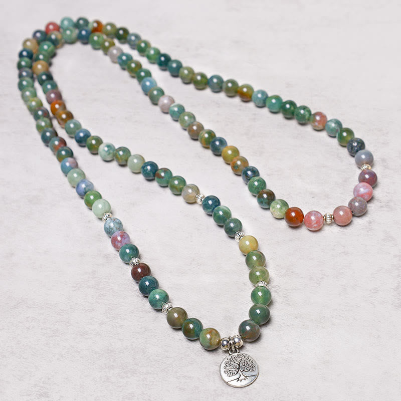 108 Mala Beads Indian Agate Lotus OM Tree of life Positive Calm Bracelet