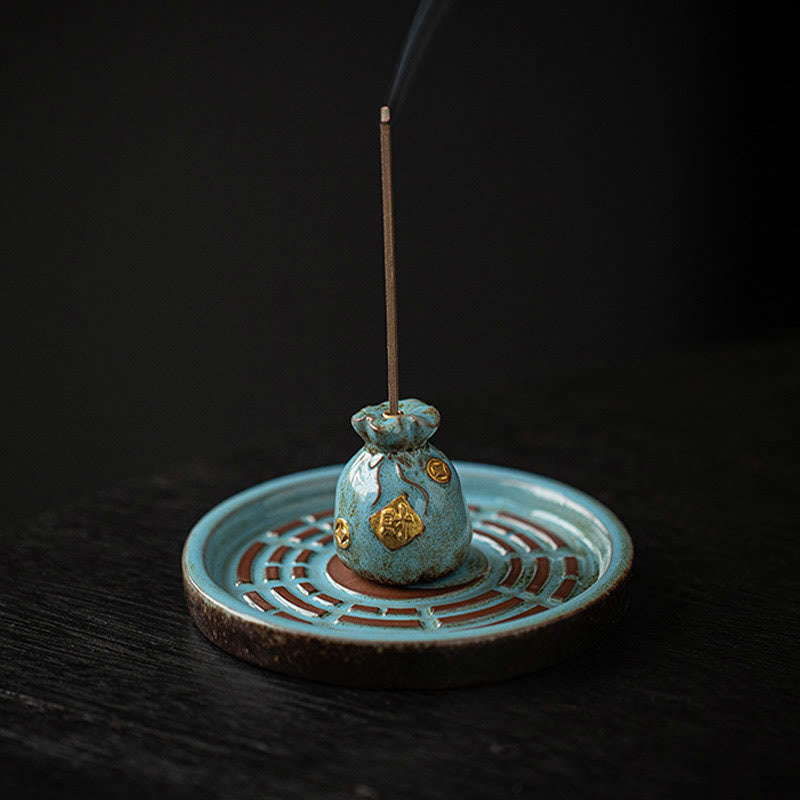 Small Treasure Bowl Lucky Bag Bagua Tray Ceramic Stick Incense Burner Decoration