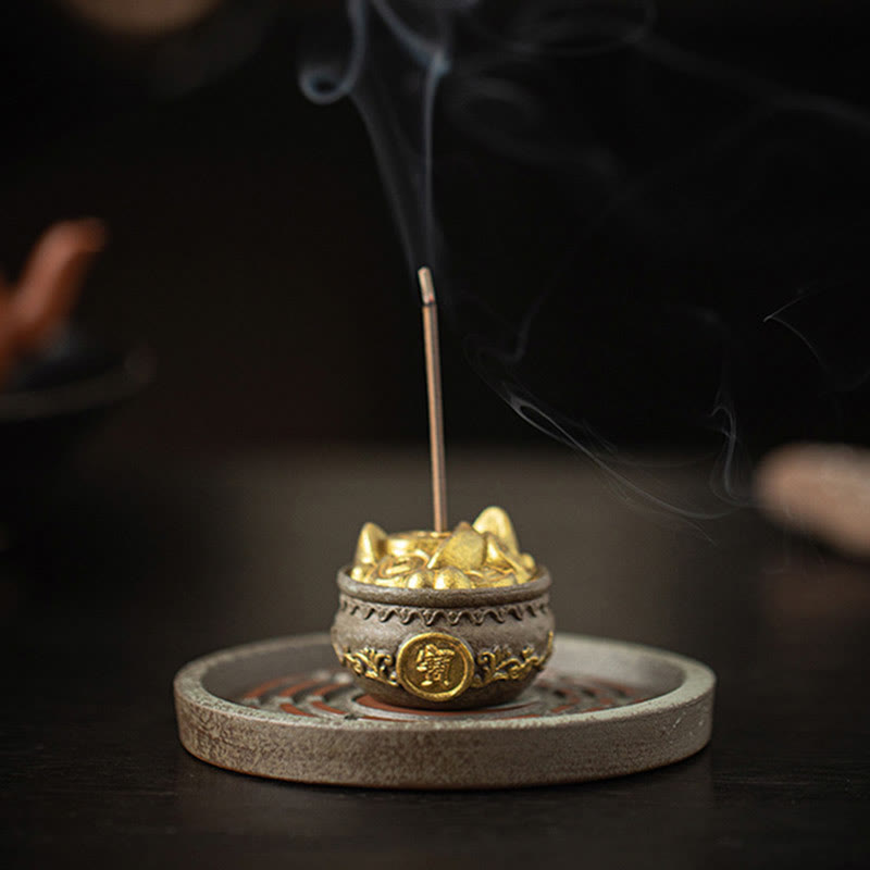 Small Treasure Bowl Lucky Bag Bagua Tray Ceramic Stick Incense Burner Decoration