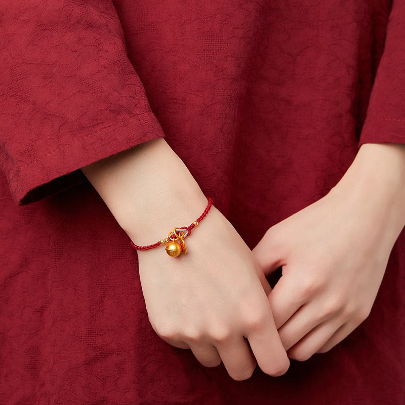 Handmade Fu Character Charm Luck Happiness Bell Red Rope Bracelet