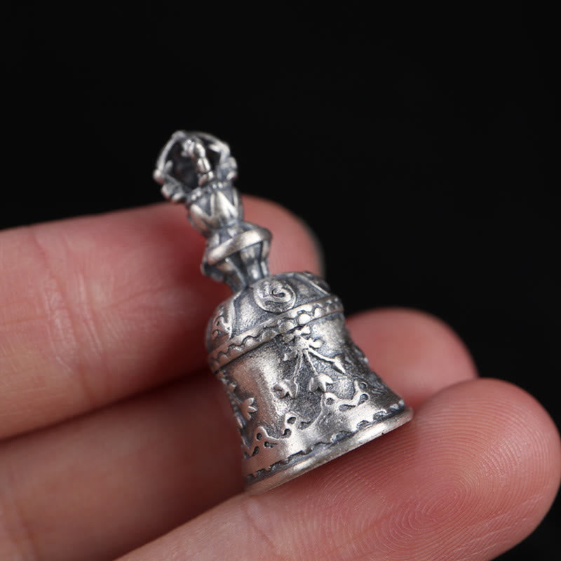 Tibet 925 Sterling Silver Om Mani Padme Hum Dorje Bell Vajra Engraved Enlightenment Pendant Hanging Decoration