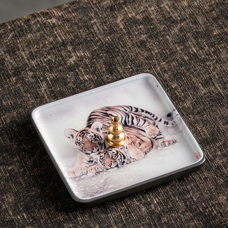 Mountain Lake Flower Leaf Ceramic Plate Tray Stick Incense Burner Decoration