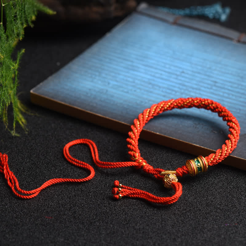 Tibetan Handmade Luck Prayer Wheel Bead Charm Weave Colorful String Bracelet