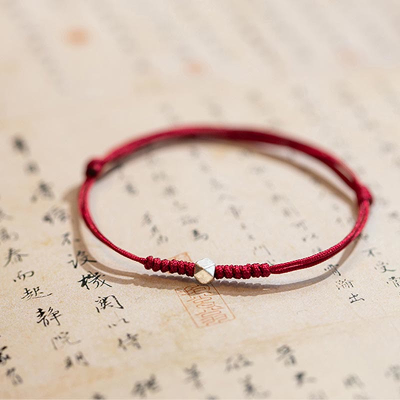 925 Sterling Silver Luck Bead Protection Red String Thin Cord Braided Bracelet