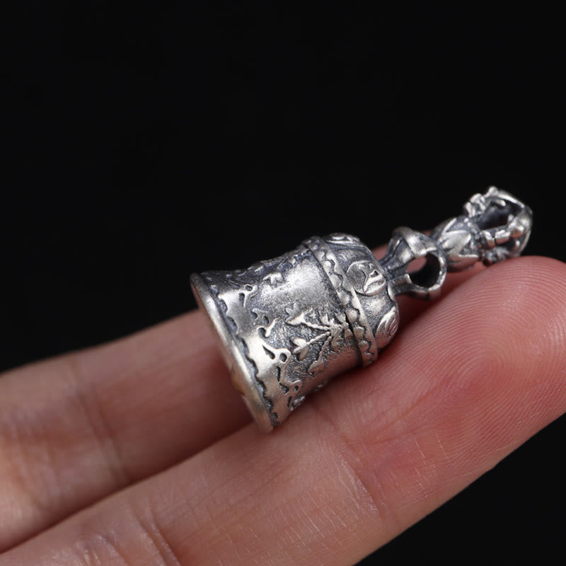 Tibet 925 Sterling Silver Om Mani Padme Hum Dorje Bell Vajra Engraved Enlightenment Pendant Hanging Decoration