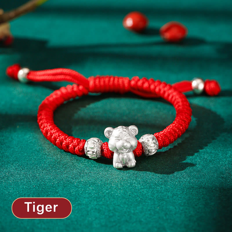 999 Sterling Silver Chinese Zodiac Red Rope Luck Handcrafted Kids Bracelet