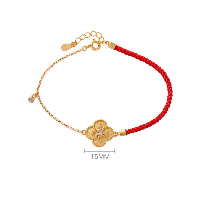 925 Sterling Silver Plated Gold Four Leaf Clover Zircon Luck Bracelet