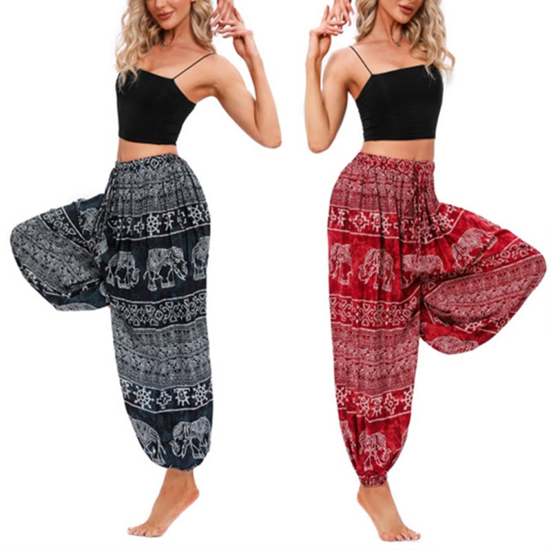 Elephant Geometry Pattern Casual Loose Harem Trousers Women's Yoga Pants