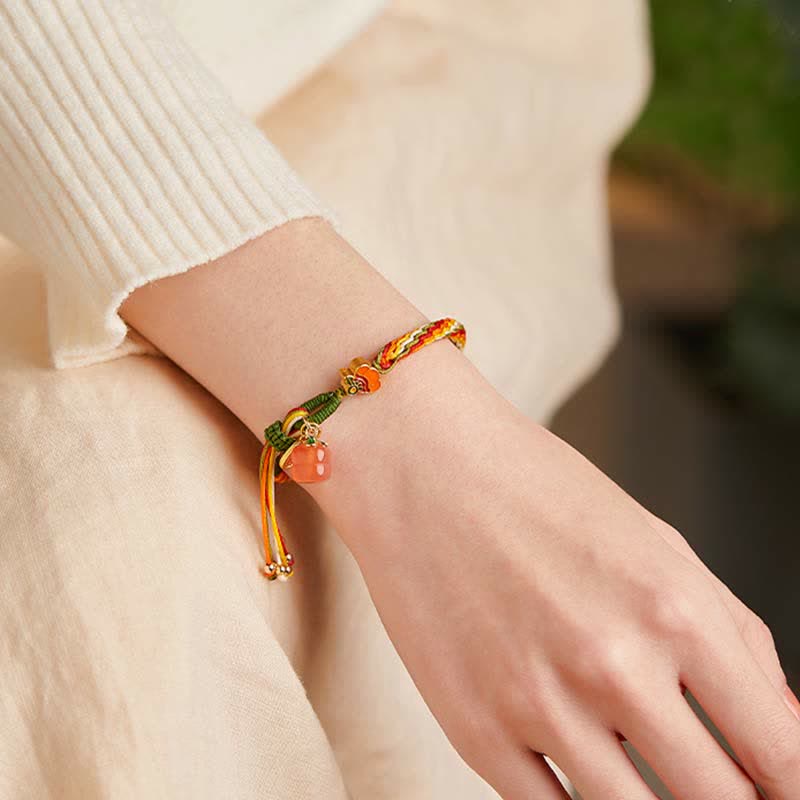 Persimmon Red Agate Strength Reincarnation Knot Braid String Bracelet