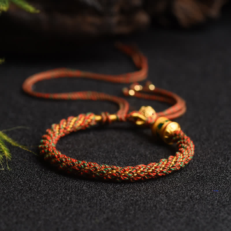 Tibetan Handmade Luck Prayer Wheel Bead Charm Weave Colorful String Bracelet