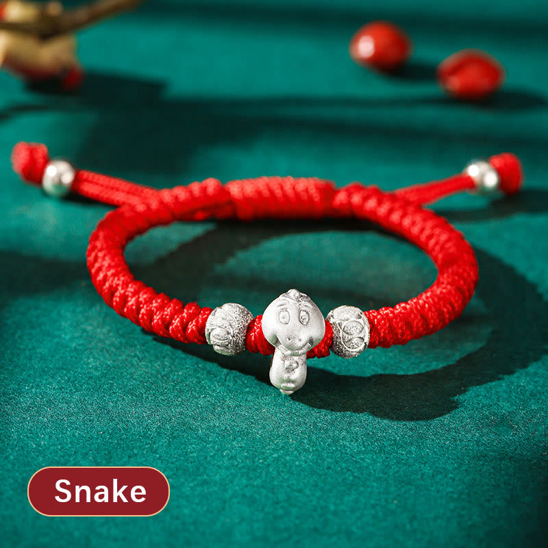999 Sterling Silver Chinese Zodiac Red Rope Luck Handcrafted Kids Bracelet
