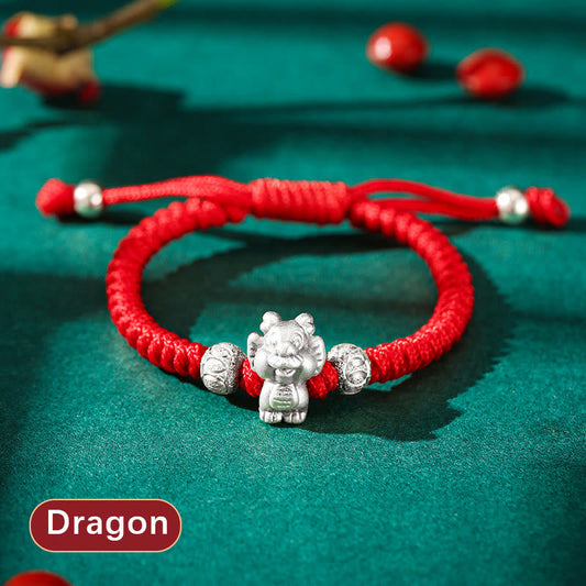 999 Sterling Silver Chinese Zodiac Red Rope Luck Handcrafted Kids Bracelet