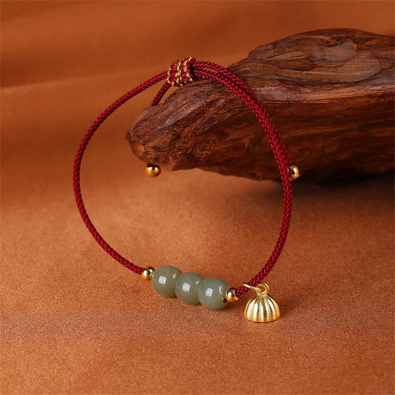 Handmade Hetian Jade Bead Lotus Pod Prosperity Luck Braided Bracelet