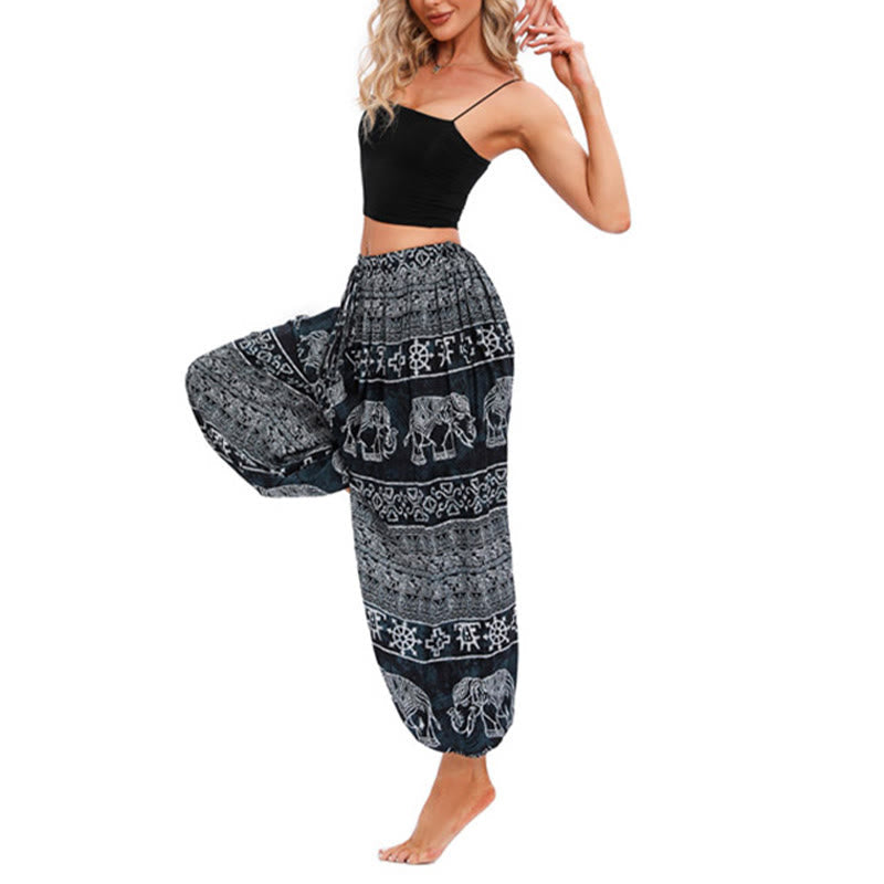 Elephant Geometry Pattern Casual Loose Harem Trousers Women's Yoga Pants