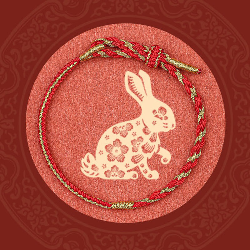 Handmade Chinese Zodiac Rabbit Rooster Rat Horse Dragon Protection Braid String Bracelet