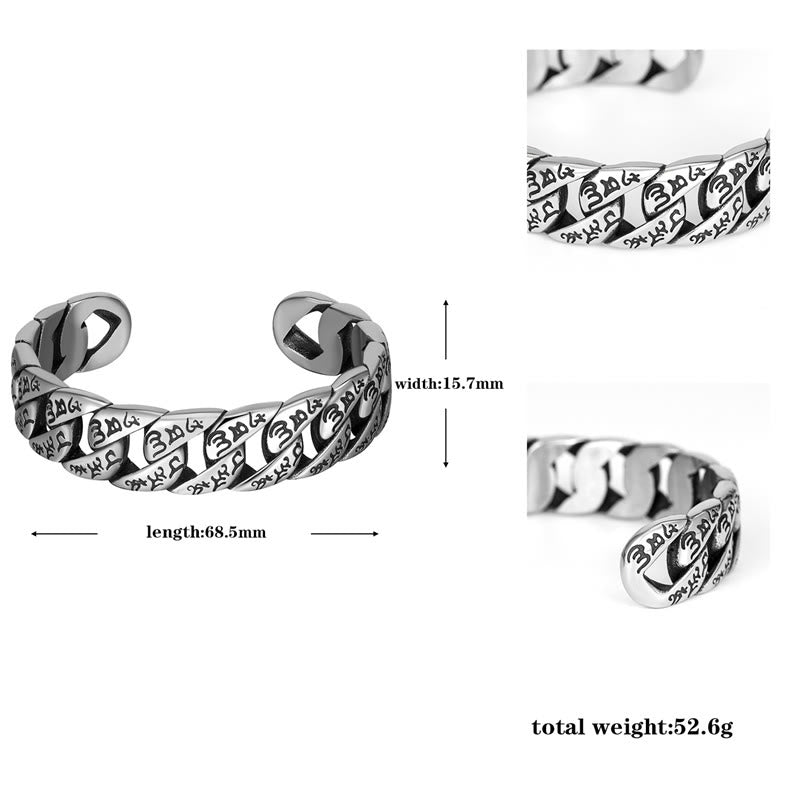 Tibetan Om Mani Padme Hum Mantra Titanium Steel Peace Cuf Bangle Bracelet