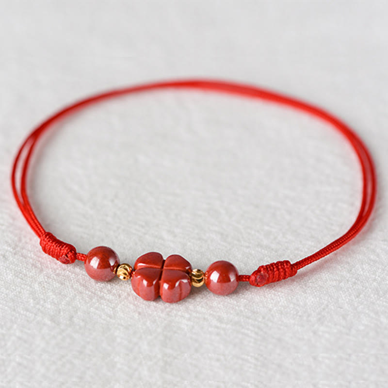 Four Leaf Clover Cinnabar Blessing Calm String Bracelet Anklet
