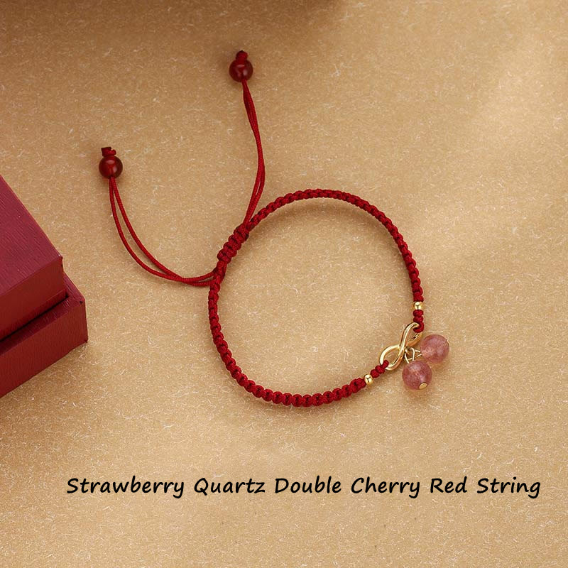 Strawberry Quartz Crystal Endless Knot Love Red String Weave Bracelet