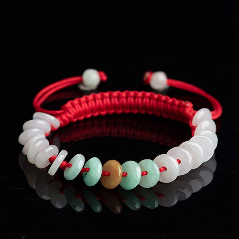Round Jade Lucky Red String Weave Bracelet