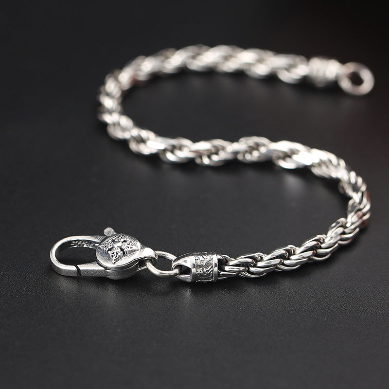 925 Sterling Silver Tibet Om Mani Padme Hum Double Dorje Vajra Twisted Design Peace Love Bracelet