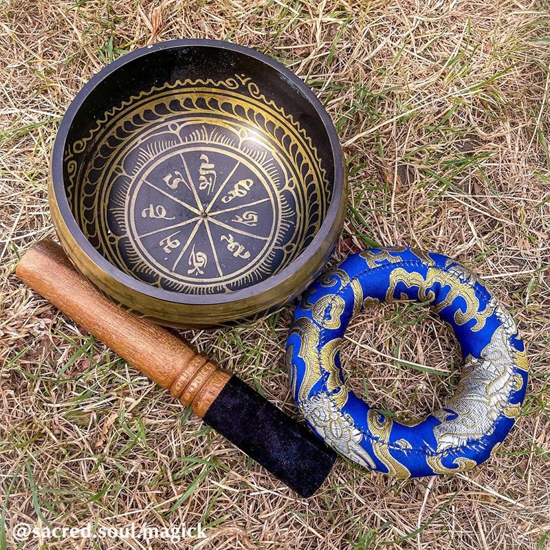 Tibetan Meditation Sound Bowl Handcrafted for and Mindfulness Support Protection Singing Bowl Set